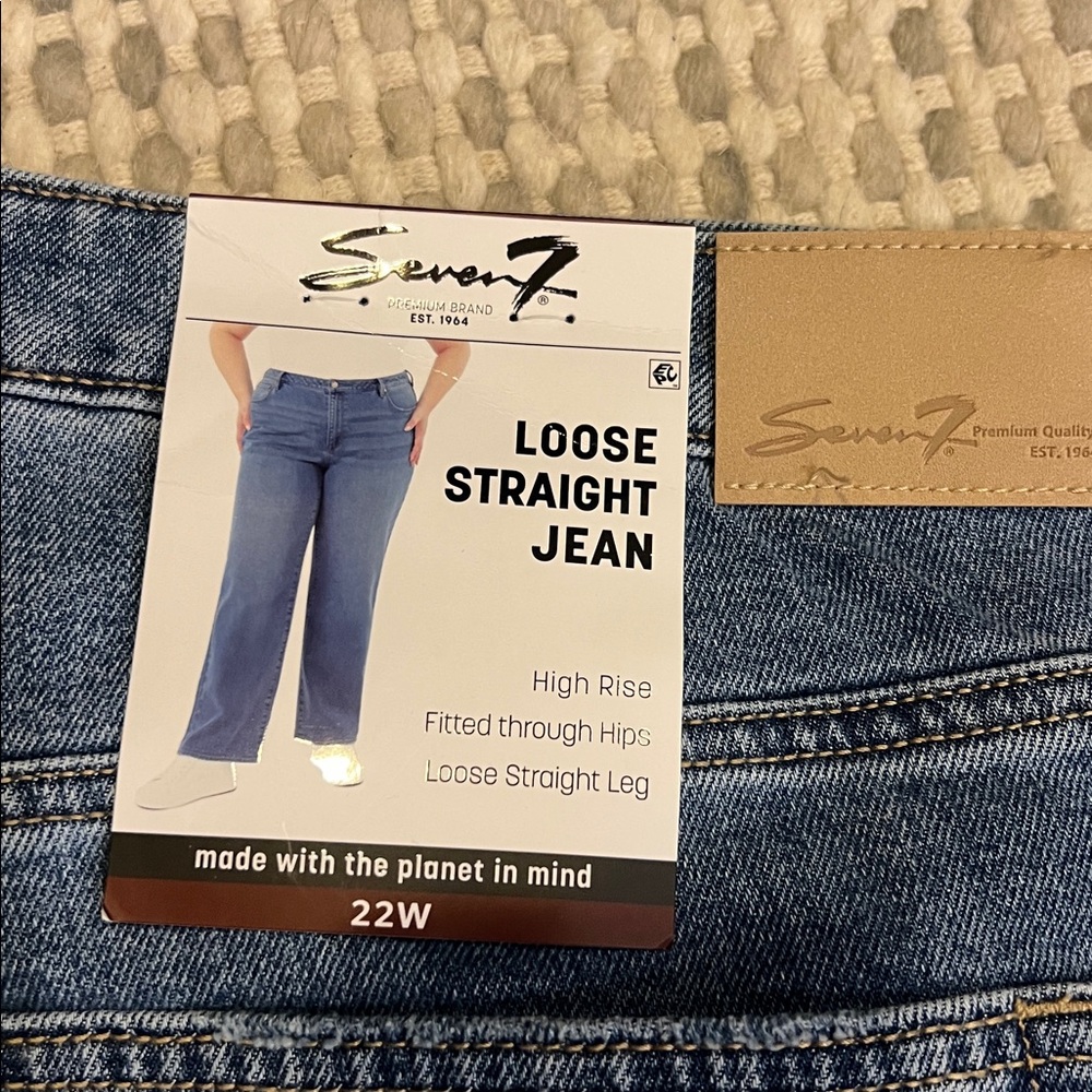 Seven7 NEW Loose Straight Leg Jean Women 22W Blue Denim High Rise Authentic - Picture 2 of 9
